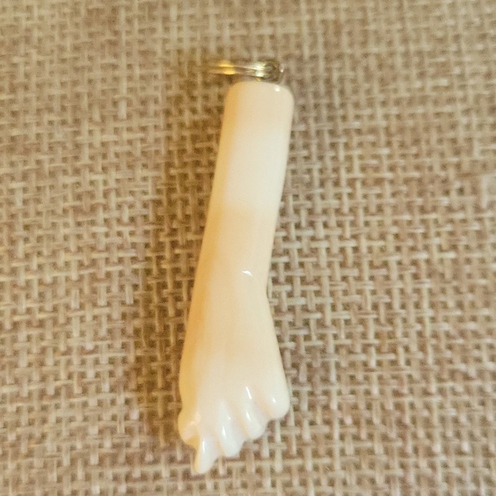 Vintage Carved Angel Skin Coral Hand Figa Charm Pendant Size 1.25in
